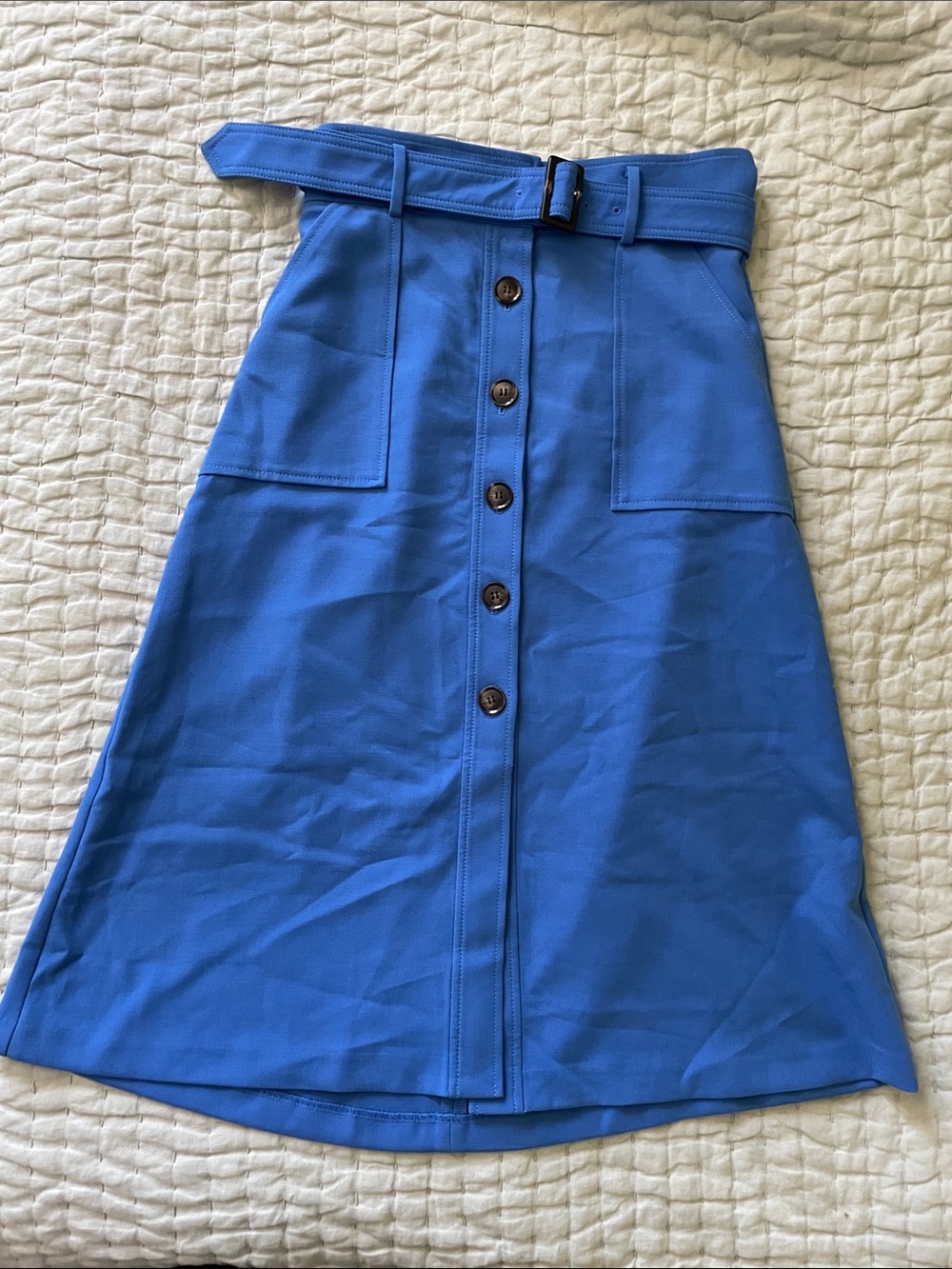 Ann Taylor Cobalt Blue Button-Front A-Line Skirt with Belt